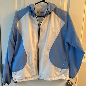 Wilson Blue & White Womens PL 12/14 Full Zip Mesh Lining Windbreaker Jacket